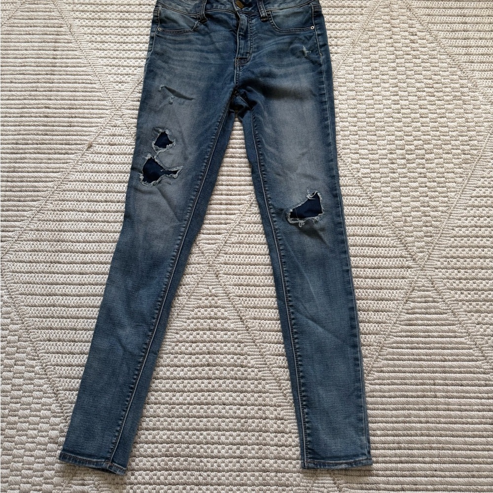 American Eagle Outfitters Classic Blue Ripped Skinny Jeans